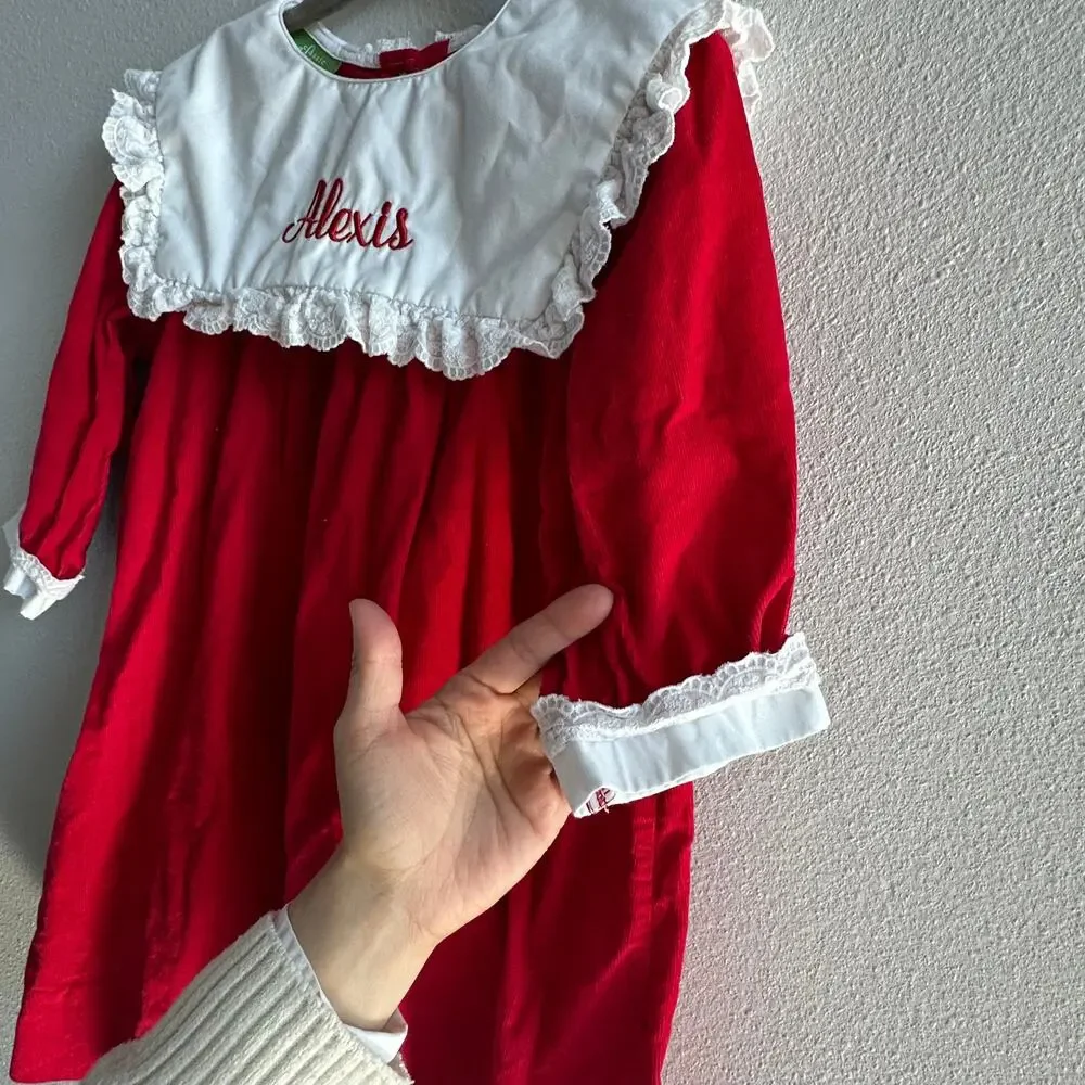 Classic Whimsy Red white Bib Collar Girl Dress Alexis